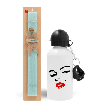 Marilyn Monroe, Easter Set, metallic aluminum water bottle (500ml) & scented flat candle (30cm) (TURQUOISE)