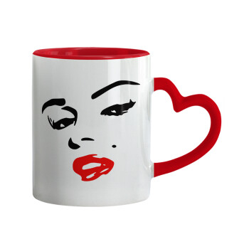 Marilyn Monroe, Mug heart red handle, ceramic, 330ml