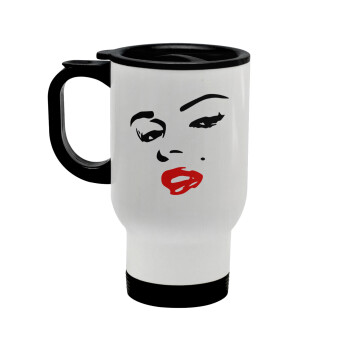 Marilyn Monroe, Stainless steel travel mug with lid, double wall white 450ml