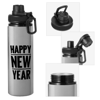 Happy new year, Μεταλλικό παγούρι νερού με καπάκι ασφαλείας, αλουμινίου 850ml