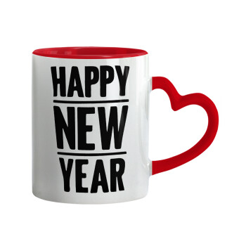 Happy new year, Mug heart red handle, ceramic, 330ml
