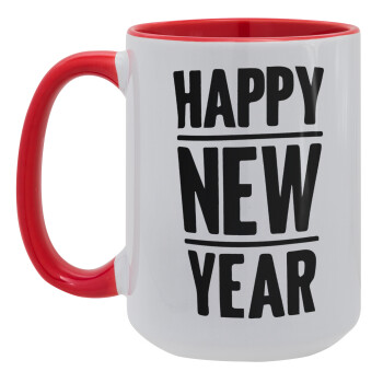 Happy new year, Κούπα Mega 15oz, κεραμική Κόκκινη, 450ml