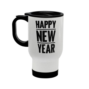 Happy new year, Stainless steel travel mug with lid, double wall white 450ml