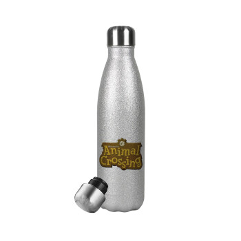 Animal Crossing, Metallic Glitter Silver Thermos Flask (Stainless steel), double-walled, 500ml