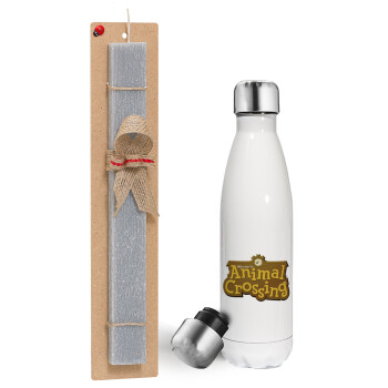 Animal Crossing, Easter candle, metallic white thermos bottle (500ml) & aromatic flat candle (30cm) (GRAY)