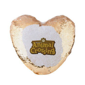 Animal Crossing, Μαξιλάρι καναπέ καρδιά Μαγικό Χρυσό με πούλιες 40x40cm περιέχεται το  γέμισμα