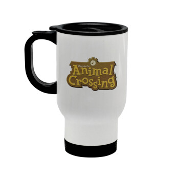 Animal Crossing, Stainless steel travel mug with lid, double wall white 450ml