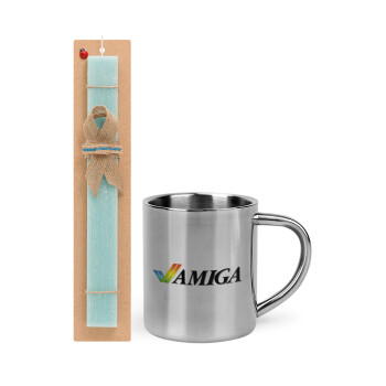 amiga, Easter Set, metallic thermal cup (300ml) & aromatic flat Easter candle (30cm) (TURQUOISE)