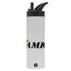 Metallic thermos bottle with straw & handle, stainless steel (Stainless steel 304), double-walled, 600ml.