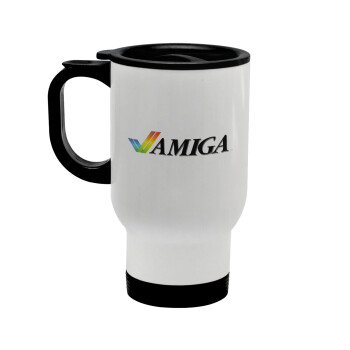 amiga, Stainless steel travel mug with lid, double wall white 450ml