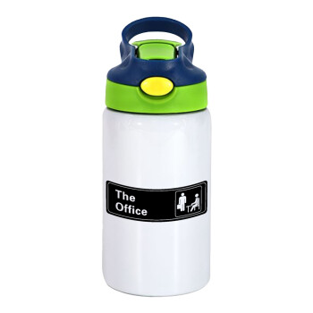 The office, Children's hot water bottle, stainless steel, with safety straw, green, blue (350ml)