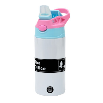 The office, Children's hot water bottle, stainless steel, with safety straw, Pink/BlueCiel (360ml) BPA FREE