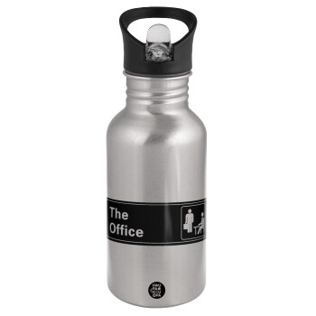 The office, Water bottle Silver with straw, stainless steel 500ml