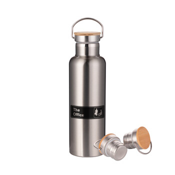 The office, Stainless steel Silver with wooden lid (bamboo), double wall, 750ml