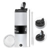 Travel Tumbler 2 Lids, with metal straw & cleaning brush (Stainless steel 304 Food grade, BPA free, 600ml)