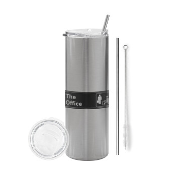 The office, Tumbler stainless steel Silver 600ml, with metal straw & cleaning brush