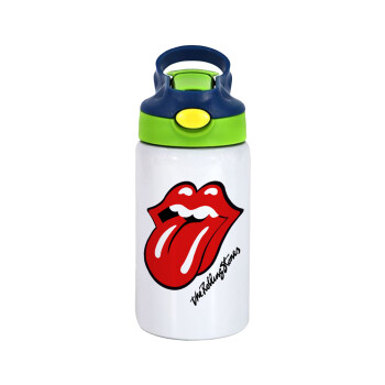 The rolling stones, Children's hot water bottle, stainless steel, with safety straw, green, blue (350ml)
