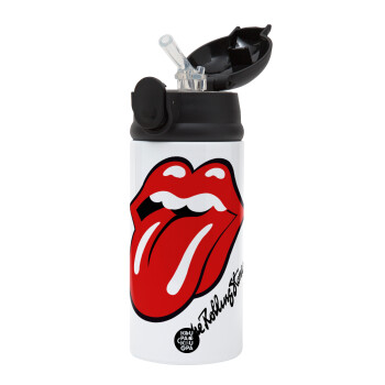 The rolling stones, Children's hot water bottle, stainless steel, with safety straw, Black (360ml) BPA-FREE