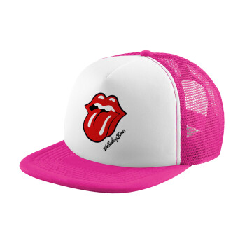 The rolling stones, Καπέλο παιδικό Soft Trucker με Δίχτυ ΡΟΖ/ΛΕΥΚΟ (POLYESTER, ΠΑΙΔΙΚΟ, ONE SIZE)