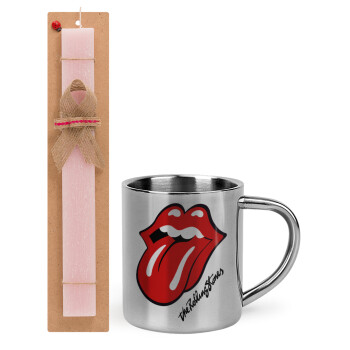 The rolling stones, Easter Set, metallic thermal cup (300ml) & aromatic flat Easter candle (30cm) (PINK)