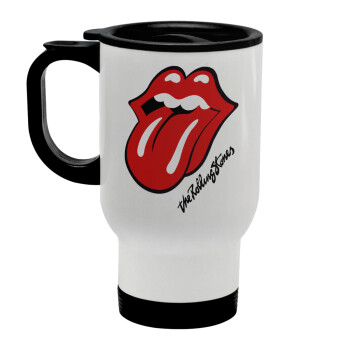 The rolling stones, Stainless steel travel mug with lid, double wall white 450ml