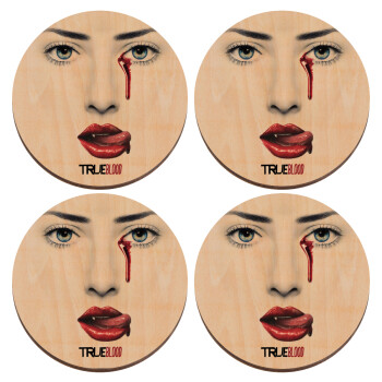 True blood, ΣΕΤ x4 Σουβέρ ξύλινα στρογγυλά plywood (9cm)