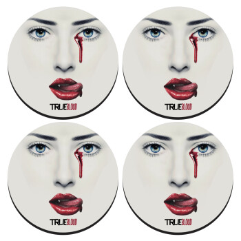 True blood, SET of 4 round wooden coasters (9cm)