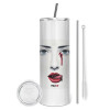 Eco friendly stainless steel tumbler 600ml, with metal straw & cleaning brush