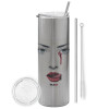 Eco friendly stainless steel Silver tumbler 600ml, with metal straw & cleaning brush