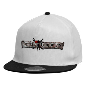 Pirates of the Caribbean, Child's Flat Snapback Hat, White (100% COTTON, CHILDREN'S, UNISEX, ONE SIZE)