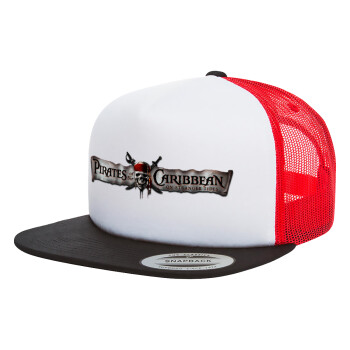 Pirates of the Caribbean, Adult Foam Flat Snapback with Mesh Black-White-Red (POLYESTER, ADULT, UNISEX, ONE SIZE)