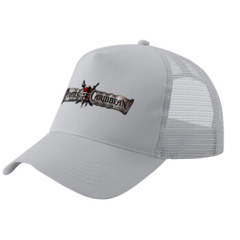 Pirates of the Caribbean, Adult Structured Trucker Hat, with Mesh, GRAY (100% COTTON, ADULT, UNISEX, ONE SIZE)