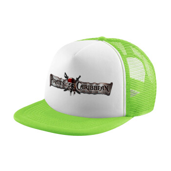 Pirates of the Caribbean, Adult Soft Trucker Hat with Mesh GREEN/WHITE (POLYESTER, ADULT, ONE SIZE)