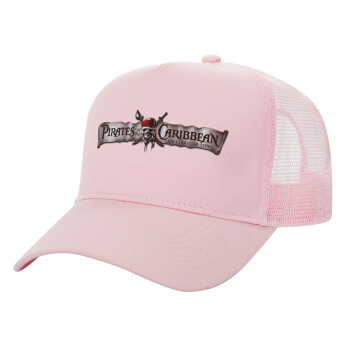 Pirates of the Caribbean, Structured Trucker Children's Hat, with Mesh, PINK (100% COTTON, CHILDREN'S, UNISEX, ONE SIZE)