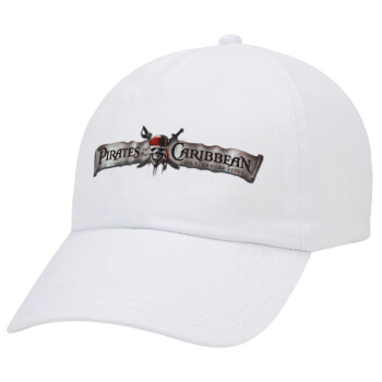 Pirates of the Caribbean, Adult Baseball Cap White 5-panel (POLYESTER, ADULT, UNISEX, ONE SIZE)