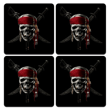 Pirates of the Caribbean, ΣΕΤ 4 Σουβέρ ξύλινα τετράγωνα (9cm)