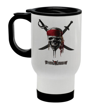 Pirates of the Caribbean, Stainless steel travel mug with lid, double wall white 450ml