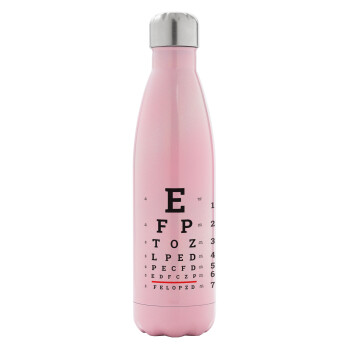 EYE test chart, Μεταλλικό παγούρι θερμός Ροζ Ιριδίζον (Stainless steel), διπλού τοιχώματος, 500ml