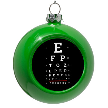 EYE test chart, Green Christmas tree ornament bauble 8cm