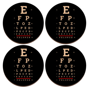 EYE test chart, ΣΕΤ x4 Σουβέρ ξύλινα στρογγυλά plywood (9cm)