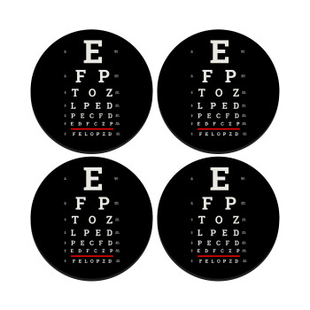 EYE test chart, SET of 4 round wooden coasters (9cm)