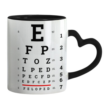 EYE test chart, Κούπα καρδιά χερούλι μαύρη, κεραμική, 330ml