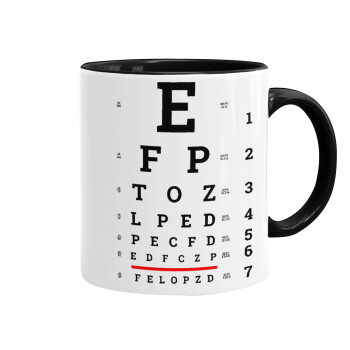 EYE test chart, Mug colored black, ceramic, 330ml