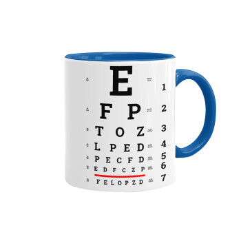 EYE test chart, Κούπα χρωματιστή μπλε, κεραμική, 330ml