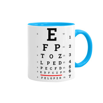 EYE test chart, Κούπα χρωματιστή γαλάζια, κεραμική, 330ml