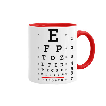 EYE test chart, Κούπα χρωματιστή κόκκινη, κεραμική, 330ml