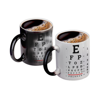 EYE test chart, Color changing magic Mug, ceramic, 330ml when adding hot liquid inside, the black colour desappears (1 pcs)