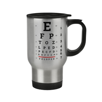 EYE test chart, Stainless steel travel mug with lid, double wall 450ml