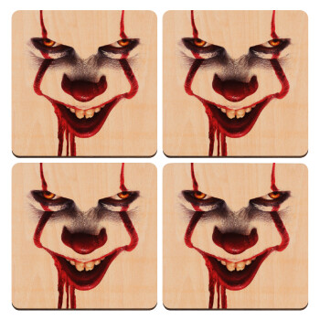 IT Pennywise, ΣΕΤ x4 Σουβέρ ξύλινα τετράγωνα plywood (9cm)