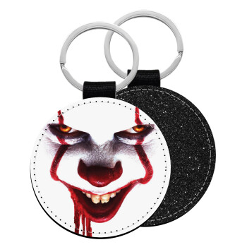 IT Pennywise, Μπρελόκ Δερματίνη, στρογγυλό ΜΑΥΡΟ (5cm)